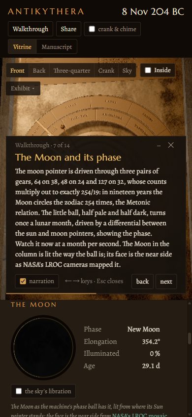The walkthrough card on a phone, on the leaf about the Moon
